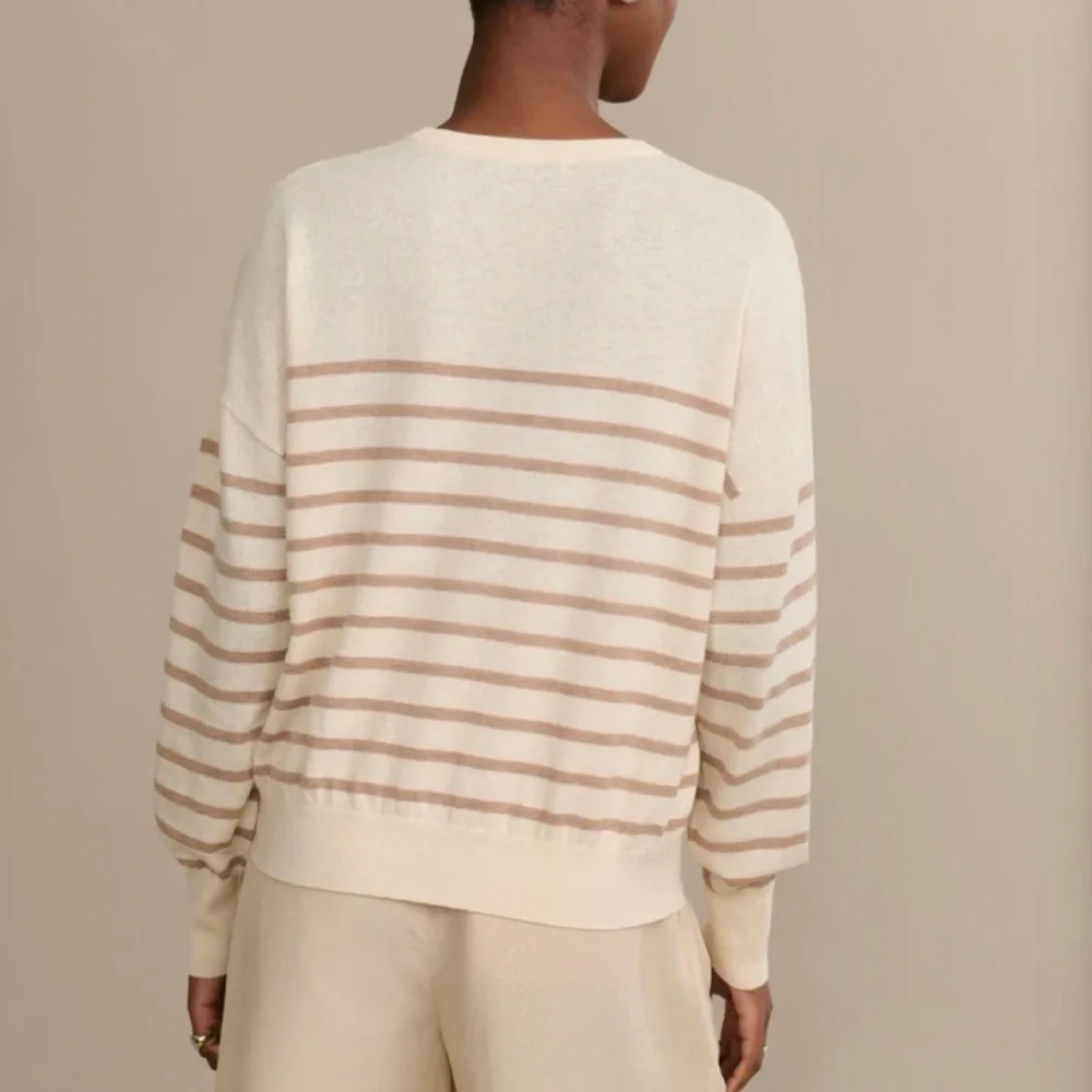 NWOT Jenni Kayne Avery Crewneck Sweater Stripe Cotton Merino Ivory Neutral XS - Picture 5 of 10